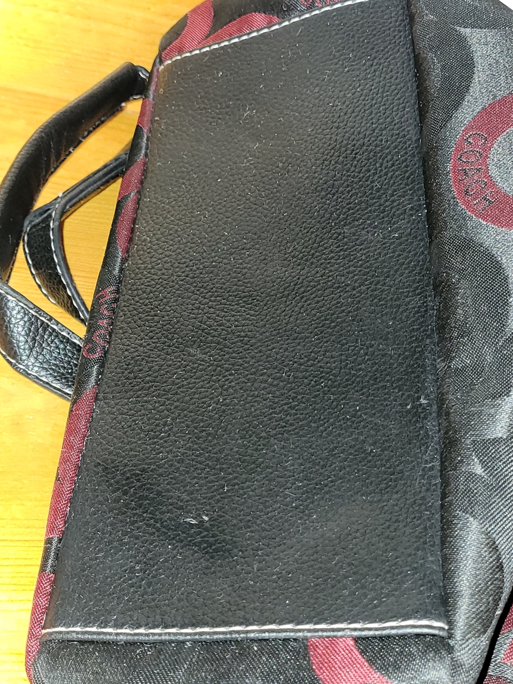 Coach Black Canvas Tote with Burgundy Signature 'C' Pattern - Picture 5 of 13
